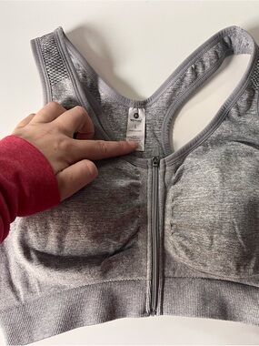 Front-Zip Heather Gray Sports Bra - Size L